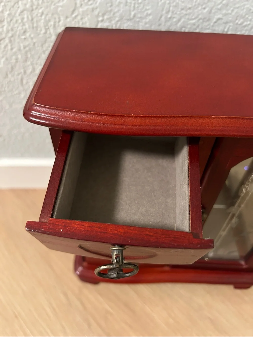 Red Wooden Jewelry Armoire with Glass Door Jewelry Wood Storage Cabinet-Small